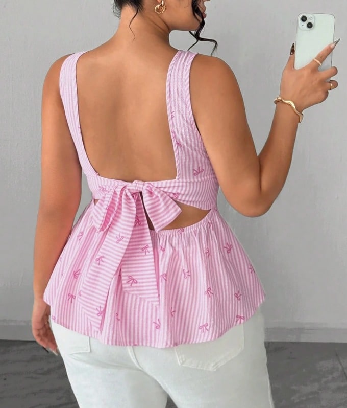 Blusa rosa con lazo en la espalda - Imagen 4