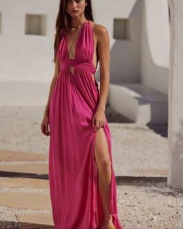 Vestido fucsia al cuello