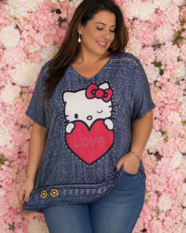 Camiseta curvy Hello Kitty efecto vaquero