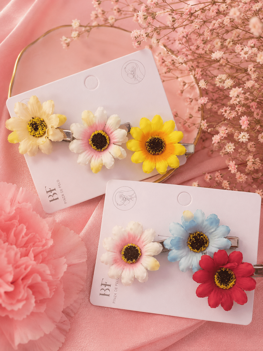 Pack 3 pinzas pelo flores