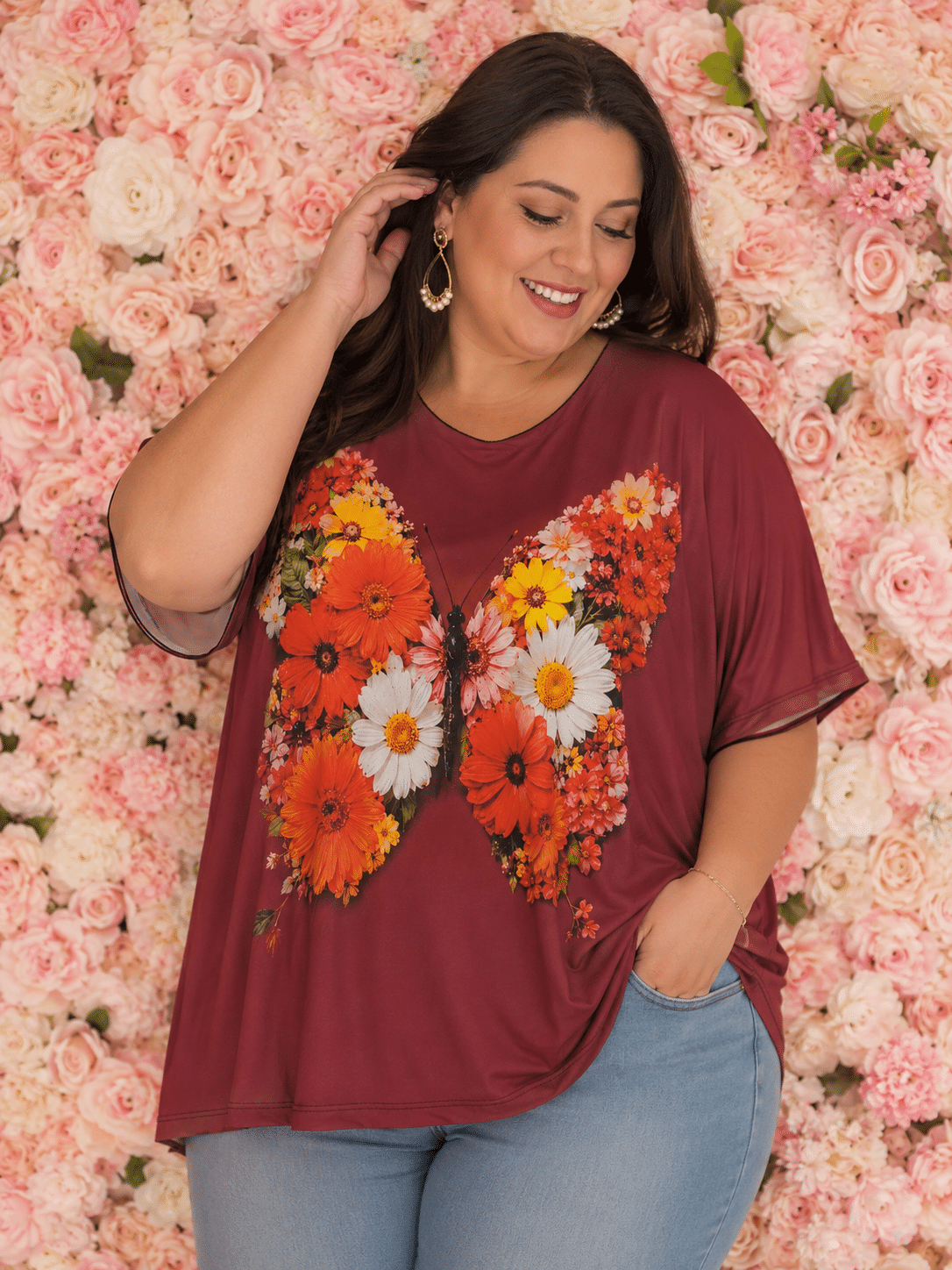 Camiseta curvy mariposa naranja
