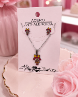 Conjunto collar y pendientes muñeca amarilla
