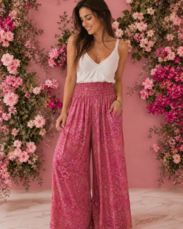 Pantalón fino ancho estampado