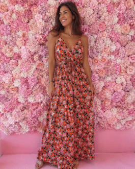 Vestido largo floral naranja