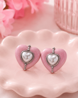 Pendientes corazón con perla blanca