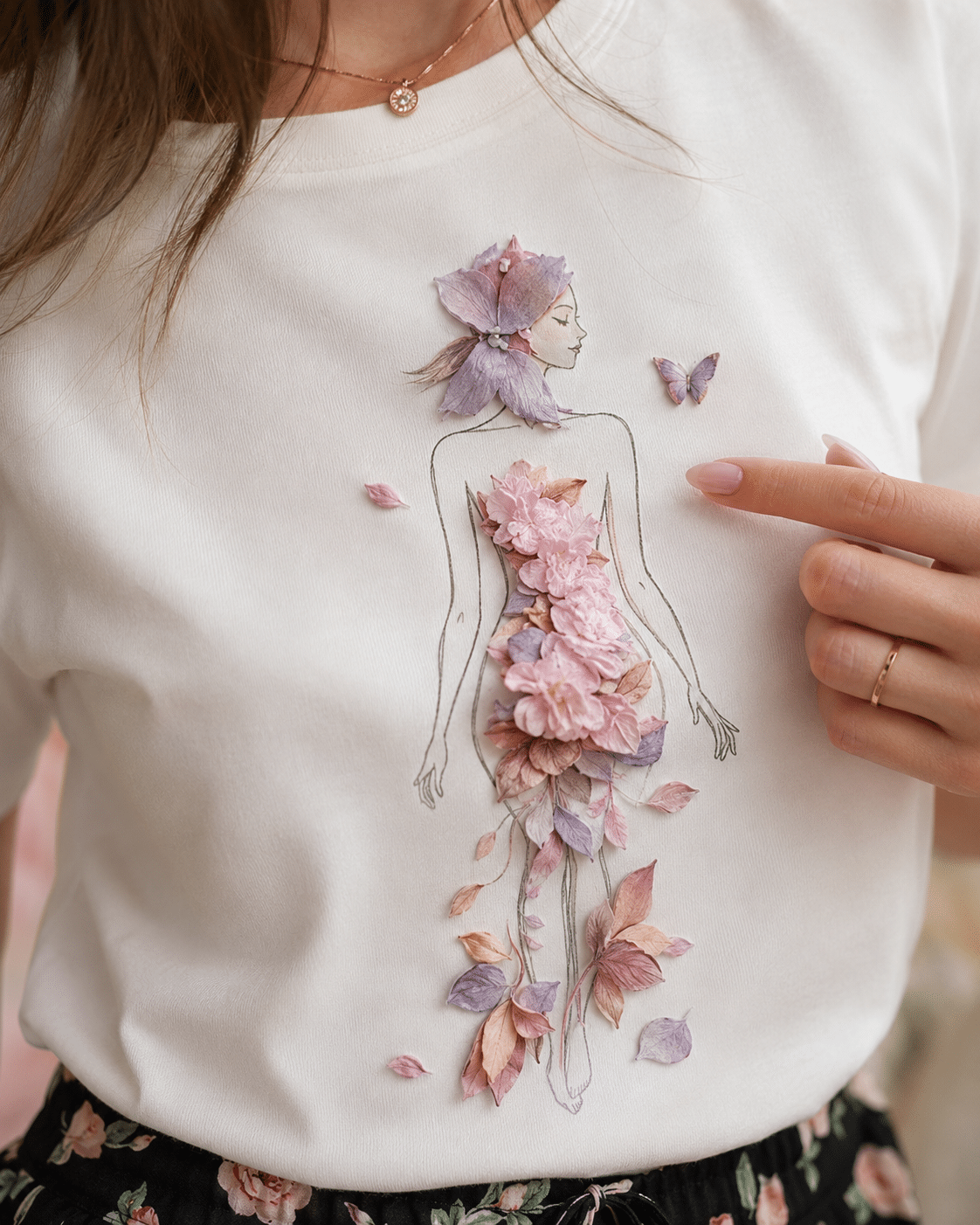 Camiseta hada con flores relieve - Imagen 2