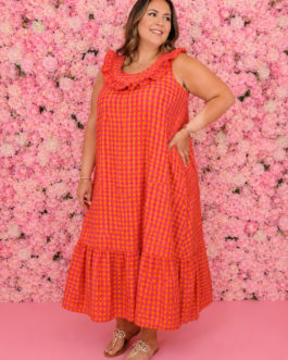 Vestido vichy naranja oversize
