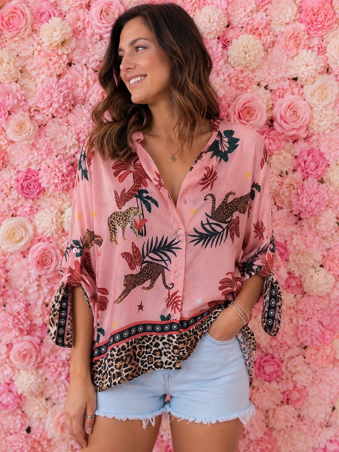 Blusa safari leopardo