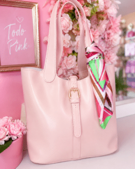 Bolso shopper rosa con pañuelo