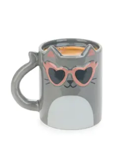 Taza gato gris con gafas