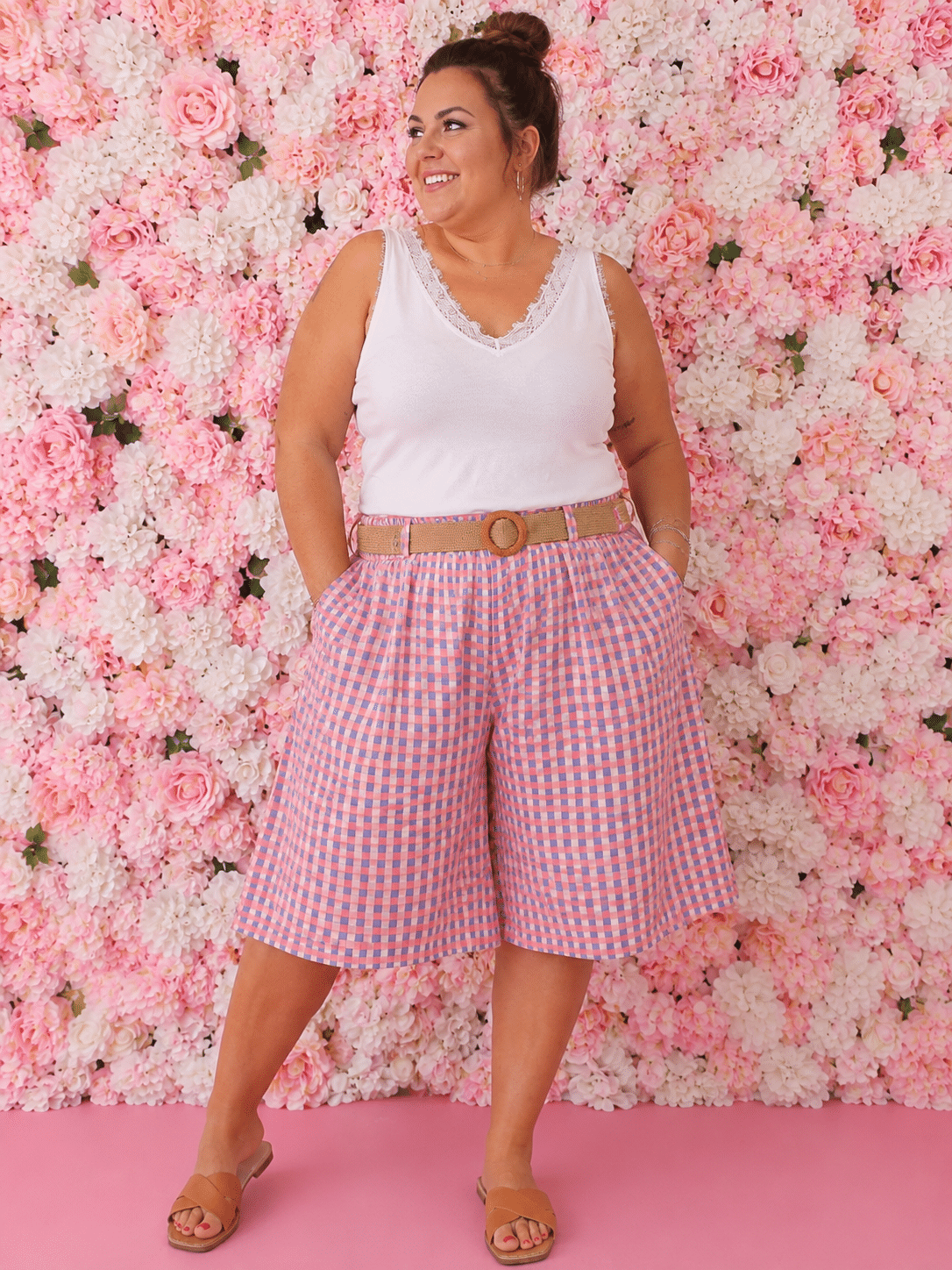 Bermudas cuadros con cinturón