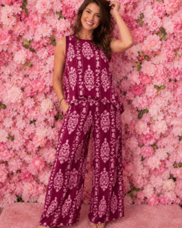 Conjunto estampado vino y rosa