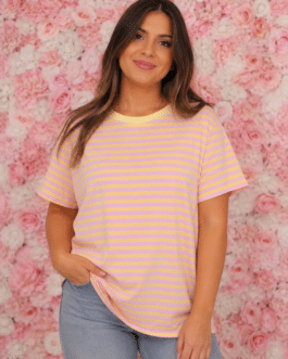 Camiseta rayas rosas y amarillas