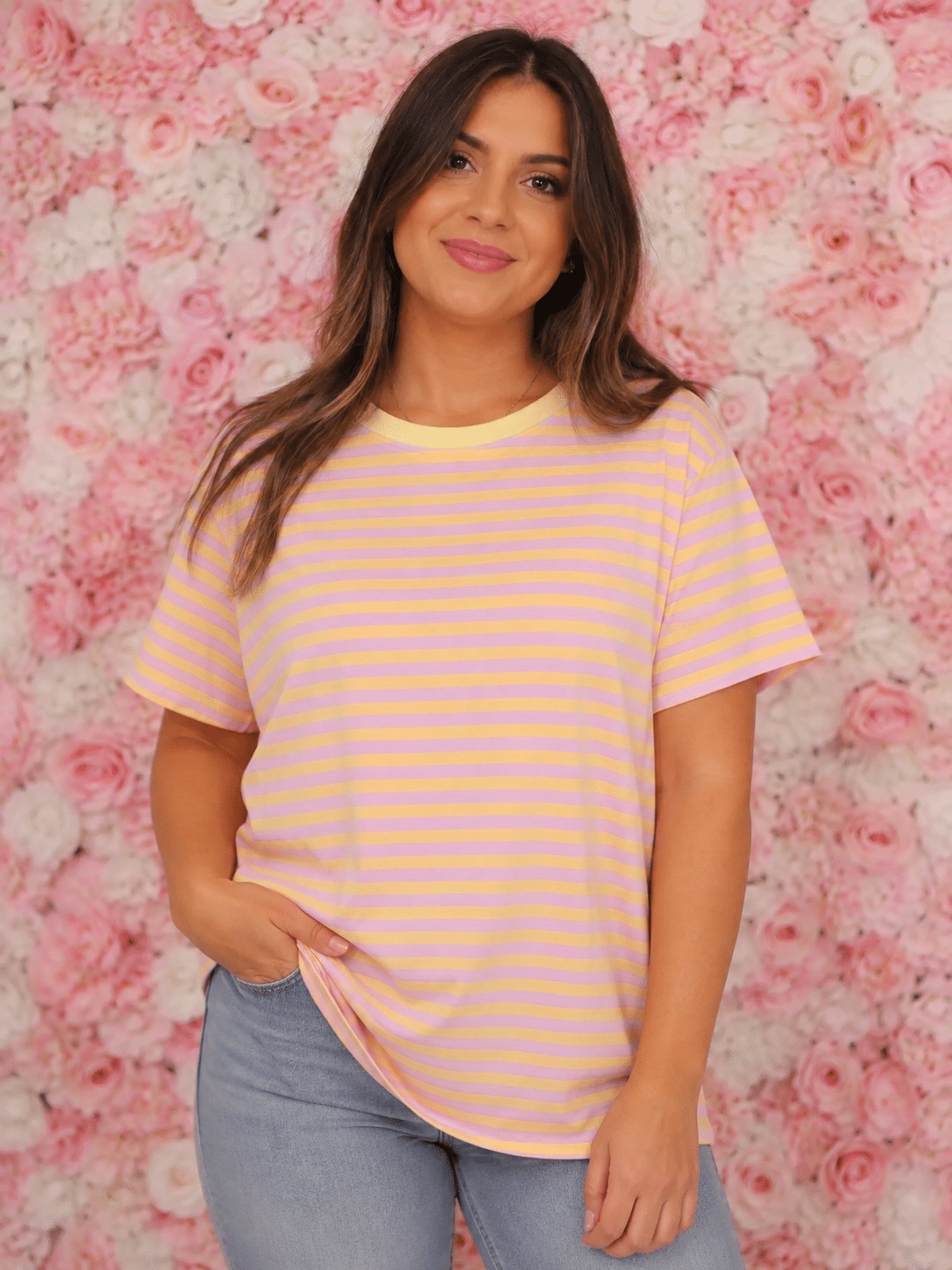 Camiseta rayas rosas y amarillas