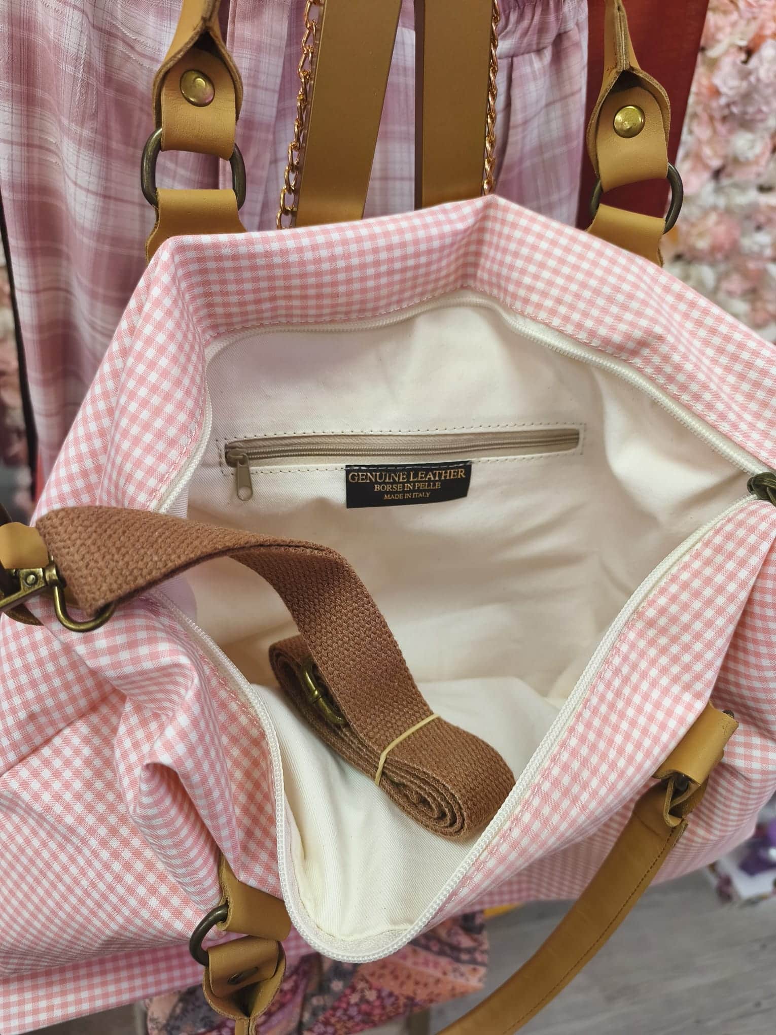 Bolso cuadros rosa vichy - Imagen 2