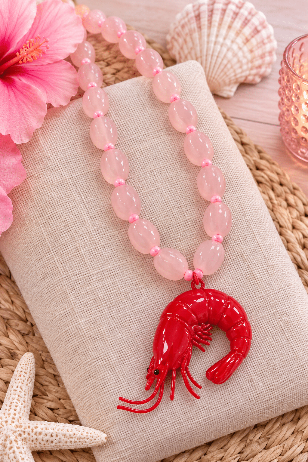 Collar perlas rosas langosta