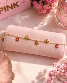 Pulsera acero flores rojas