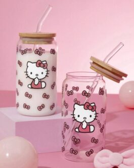 Vaso cristal con pajita Hello Kitty