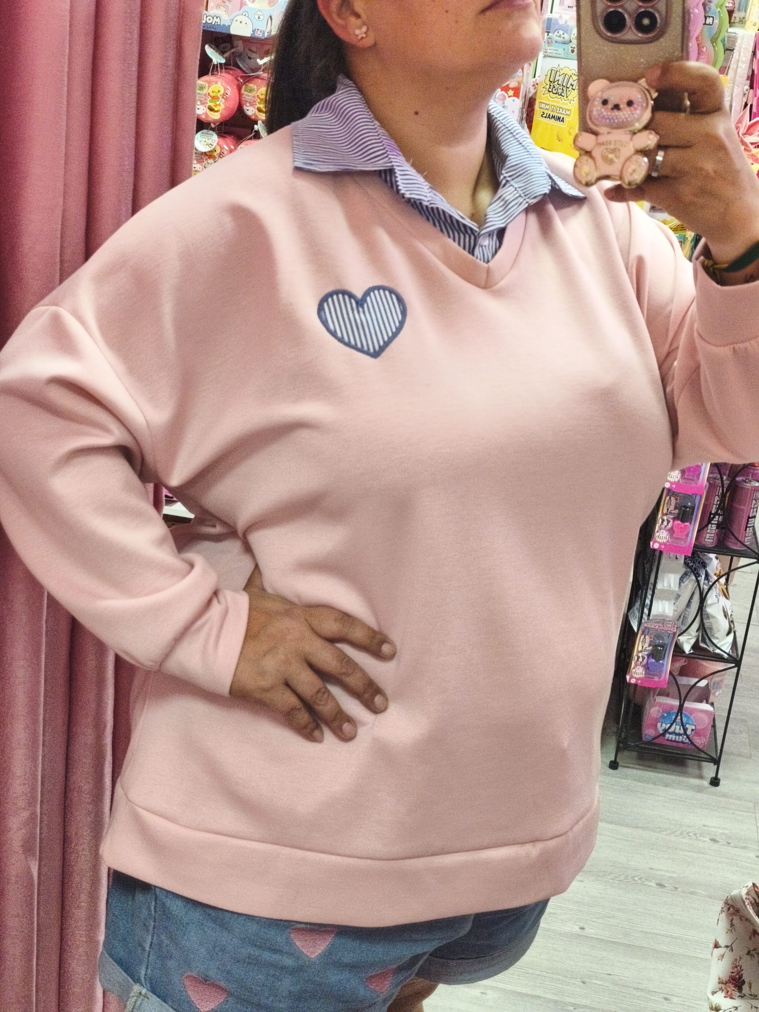 Sudadera efecto camisa corazón curvy