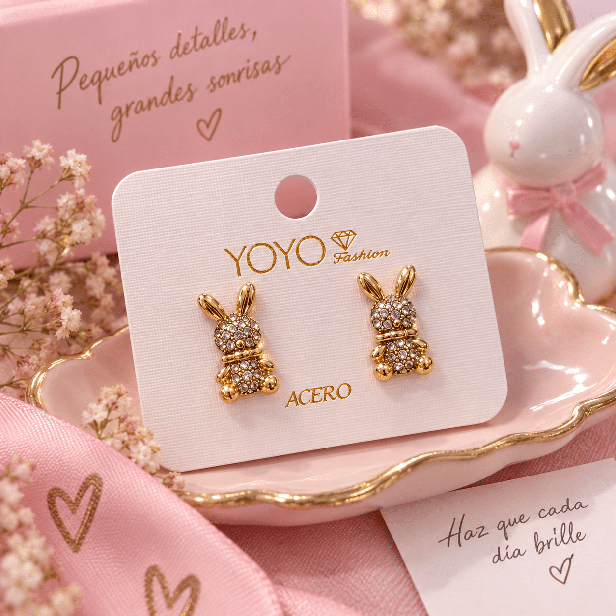 Pendientes dorados conejo brillantes