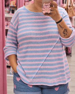 Jersey fino curvy rayas azul y rosa