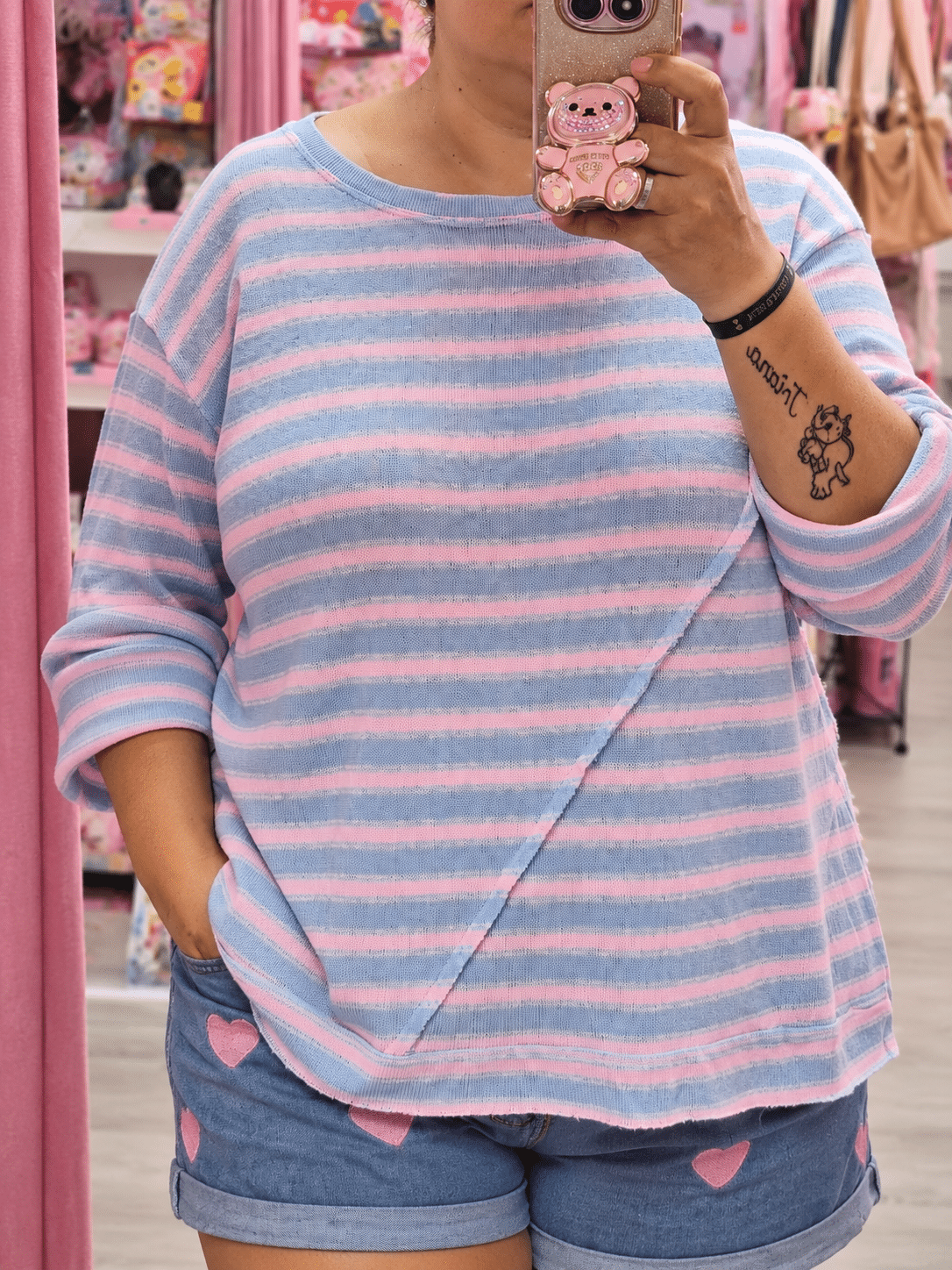 Jersey fino curvy rayas azul y rosa
