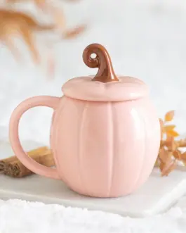Taza con tapa calabaza rosa