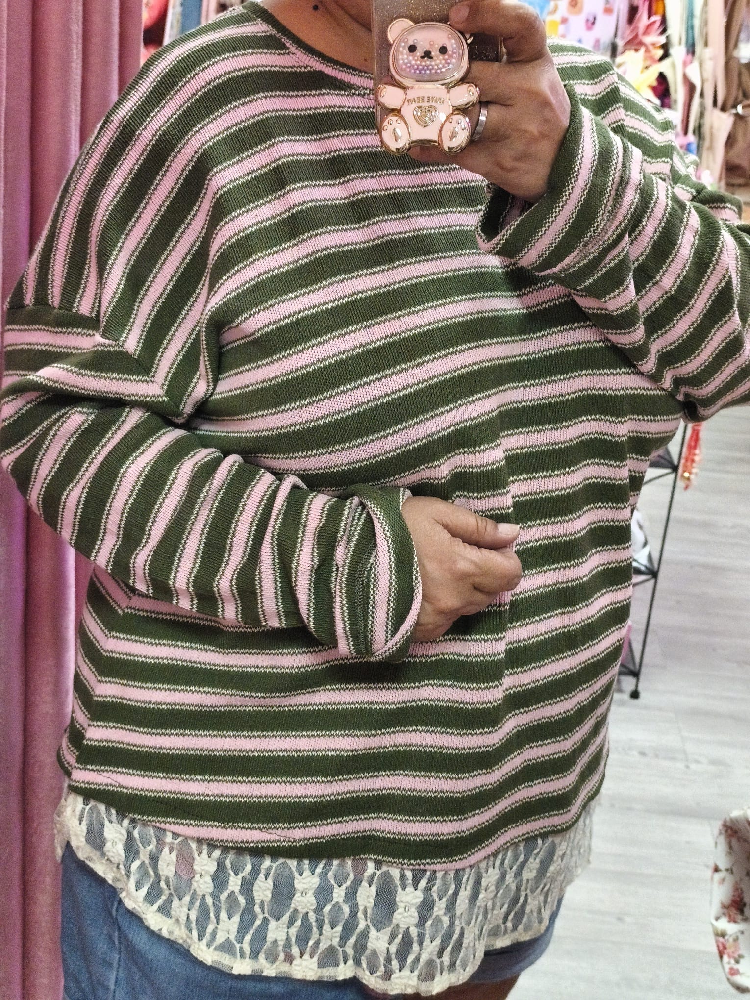Jersey fino curvy rayas con encaje - Imagen 2