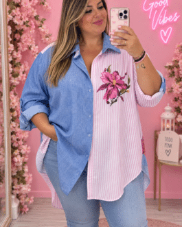 Camisa curvy flor doble efecto