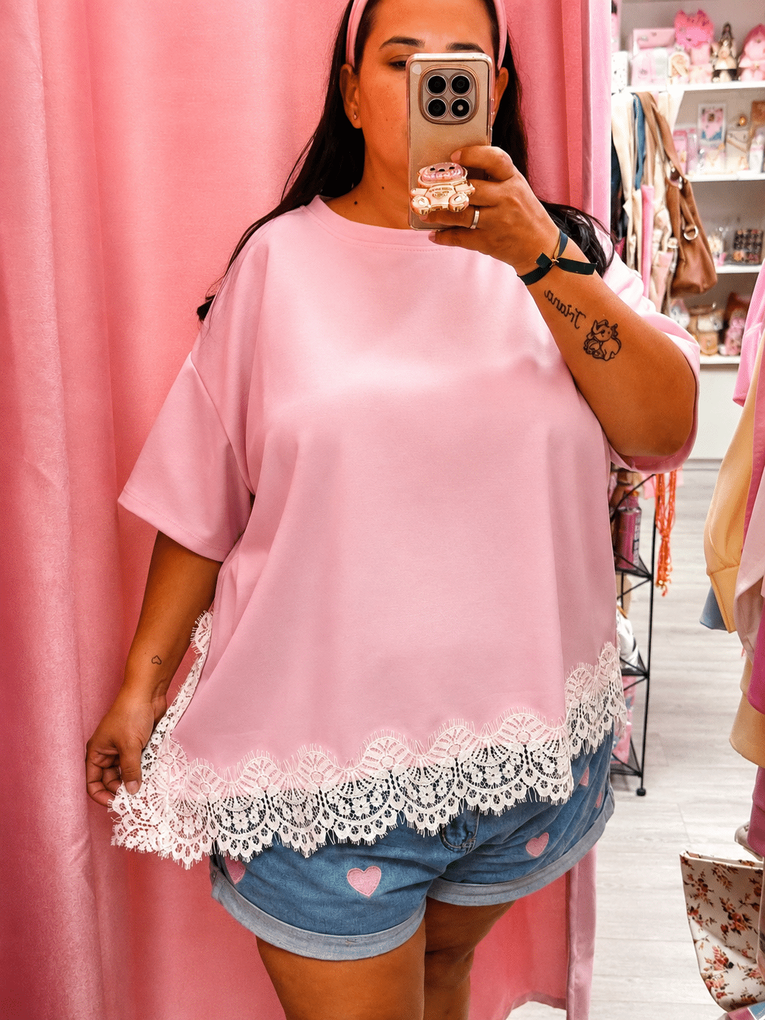 Conjunto encaje palazzo rosa curvy - Imagen 2