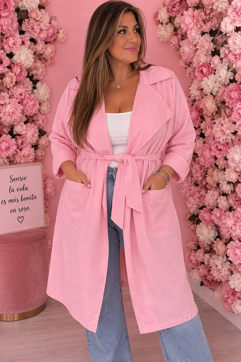 Chaqueta antelina rosa curvy