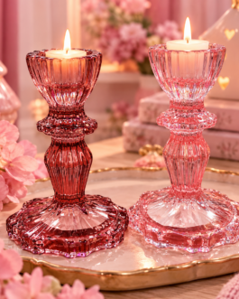 Portavelas cristal rosas