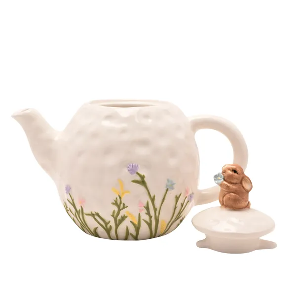 Tetera con flores y conejito - Imagen 2