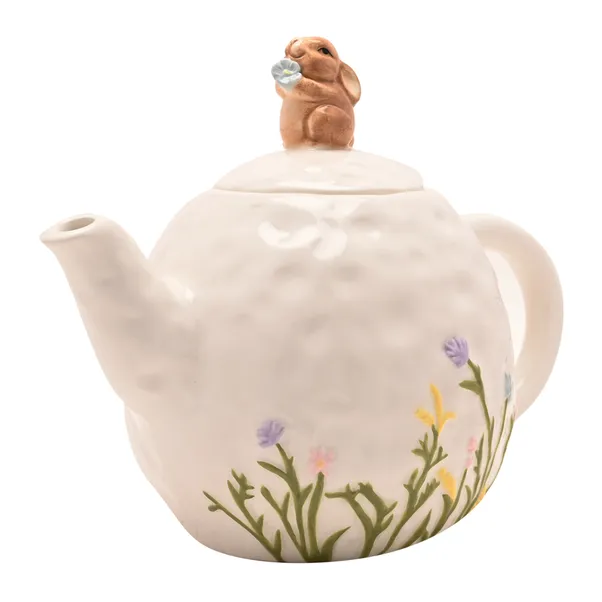 Tetera con flores y conejito - Imagen 4