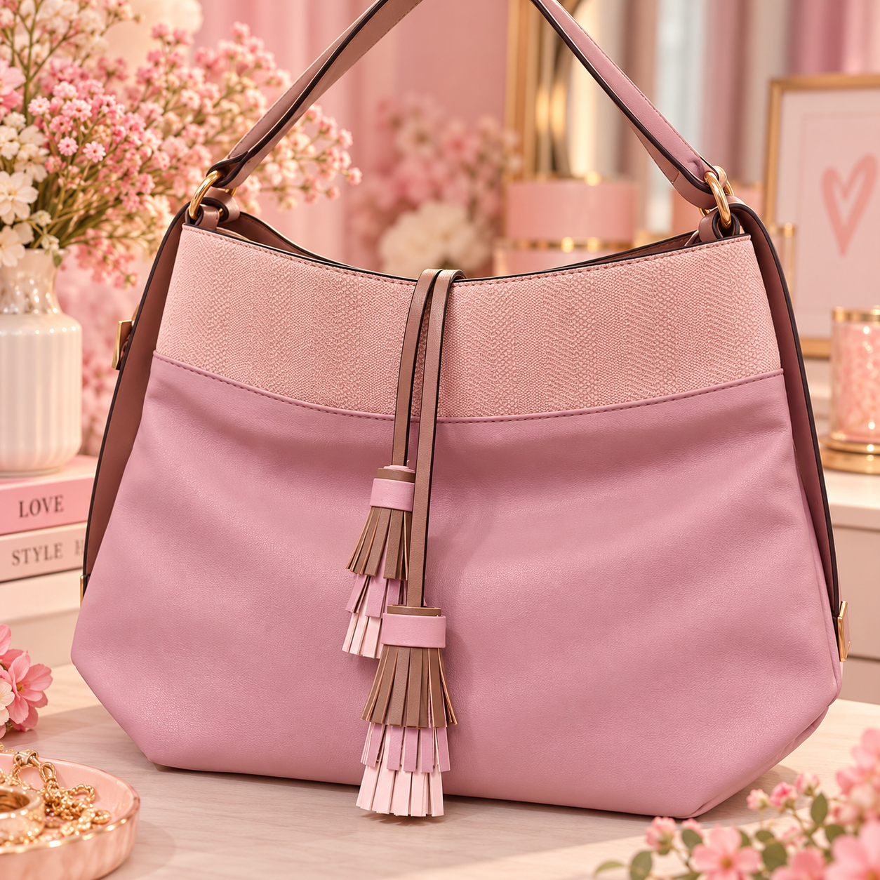 Bolso lila borlas
