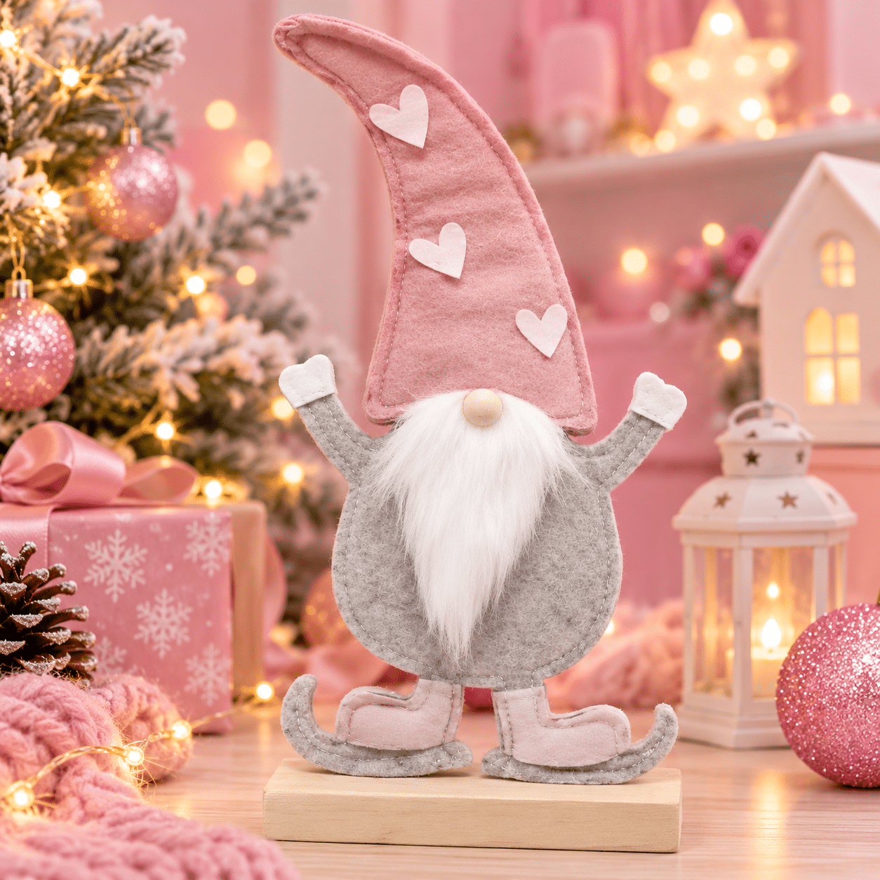 Gnomo navideño decorativo rosa