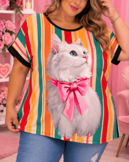 Camiseta curvy gato de colores