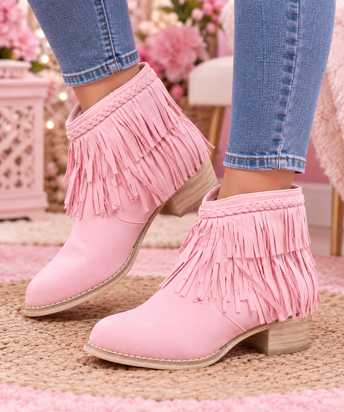 Botines flecos rosas