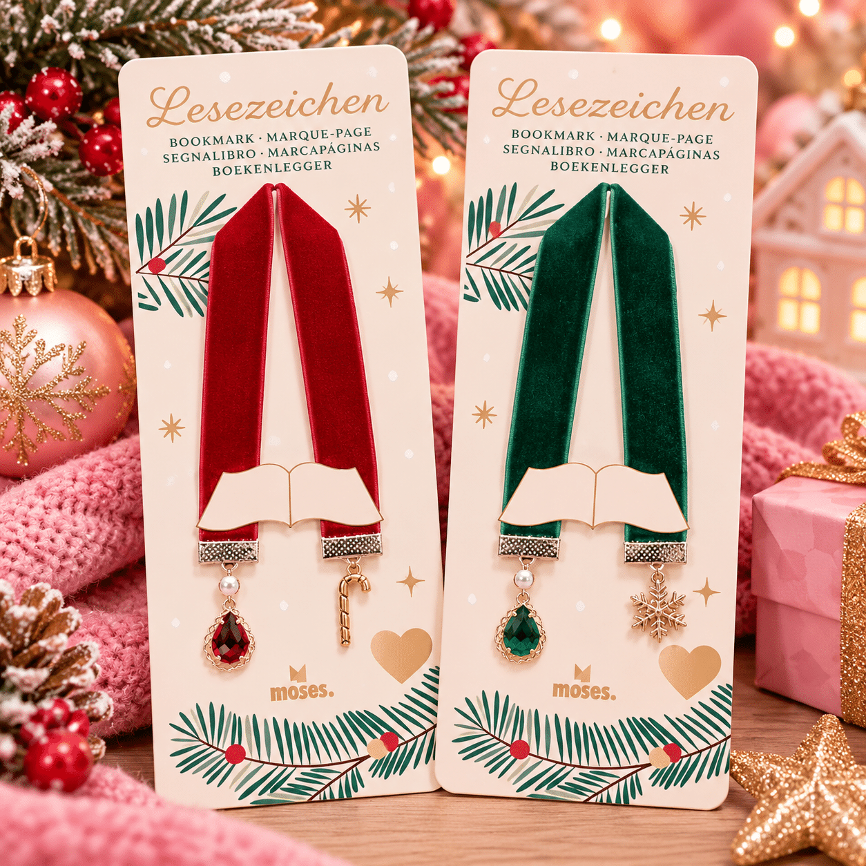 Marcapáginas navideño terciopelo