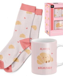 Set taza y calcetines desayuno croasant