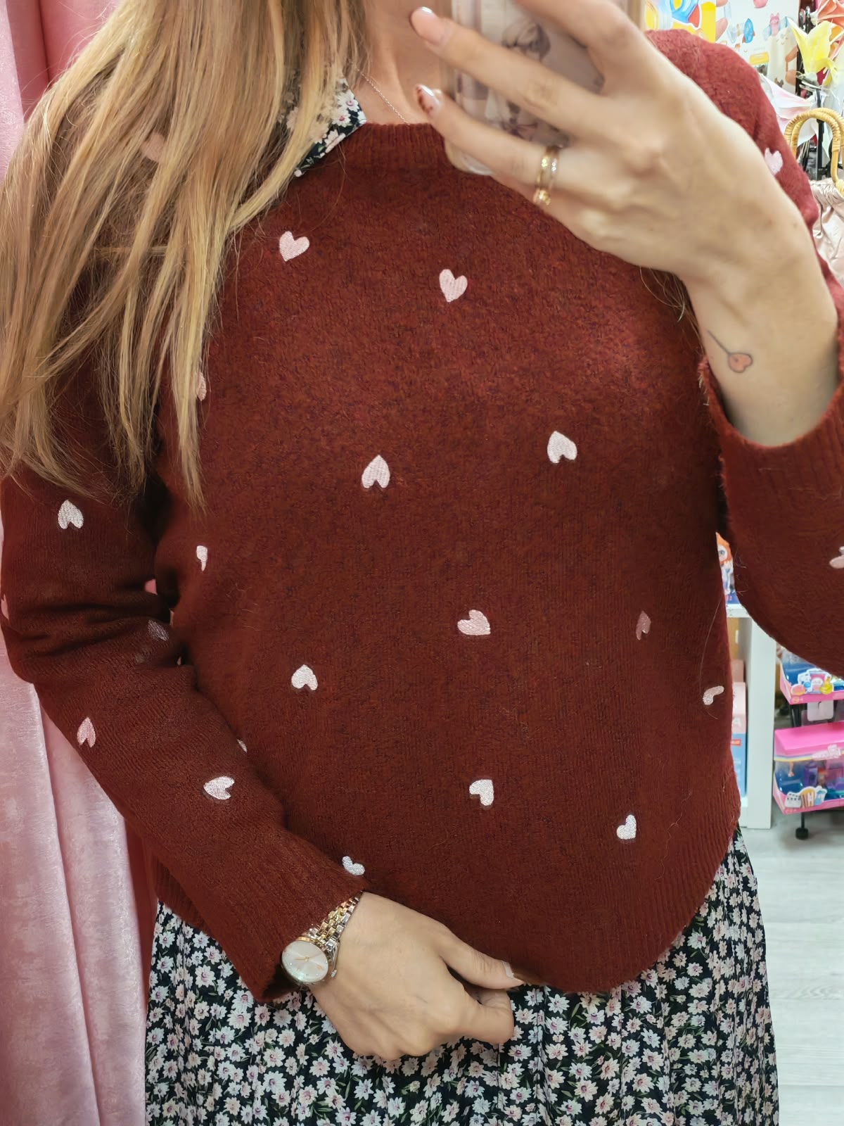 Jersey burdeos con corazones