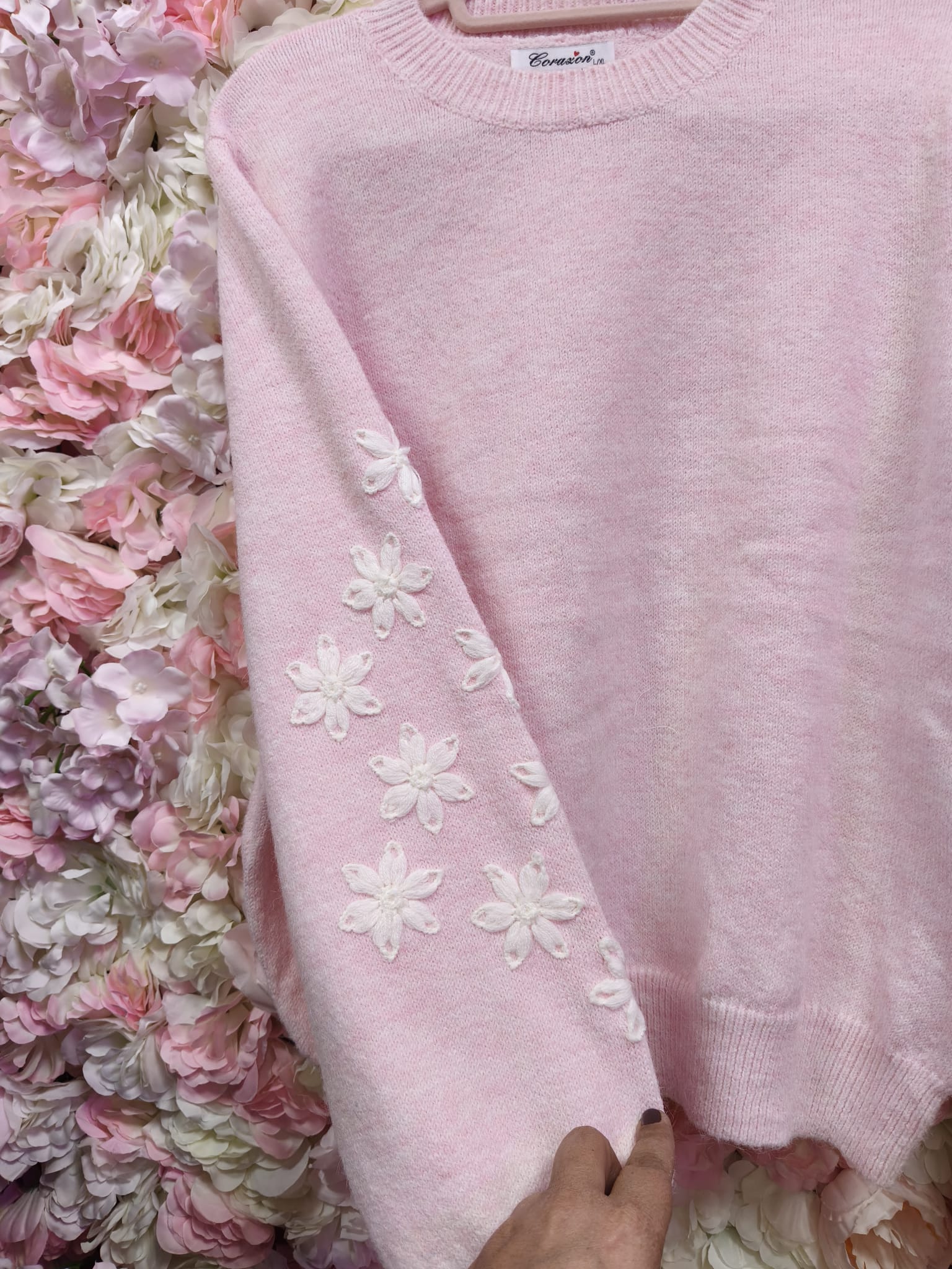Jersey rosa florecitas en mangas - Imagen 2