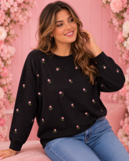 Jersey negro con florecitas