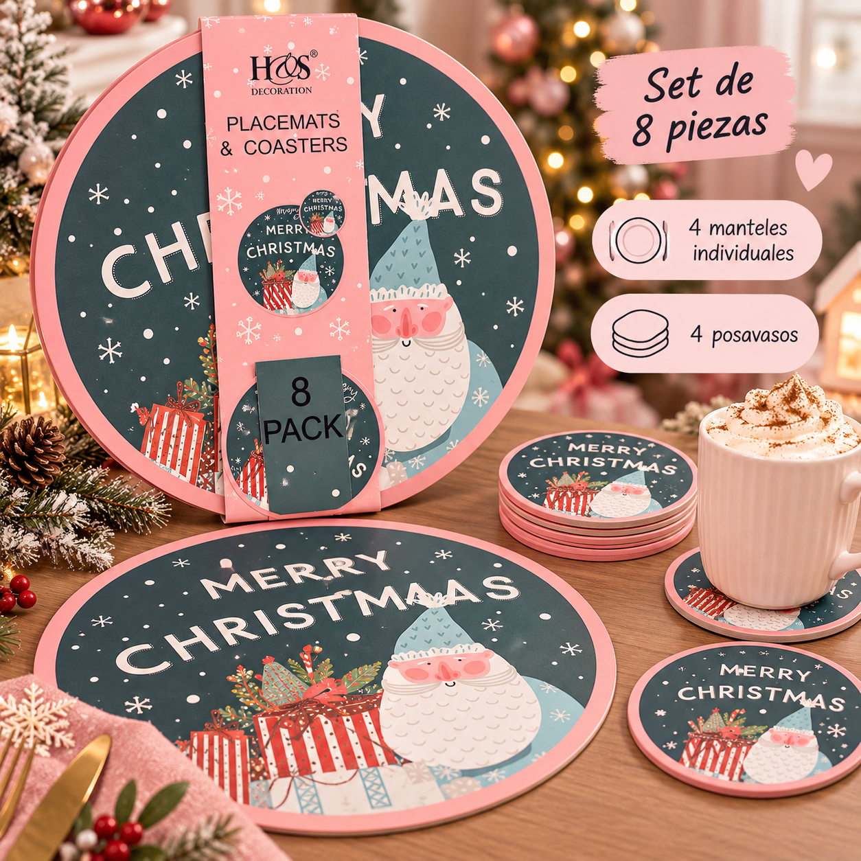 Pack de manteles y posavasos navideños