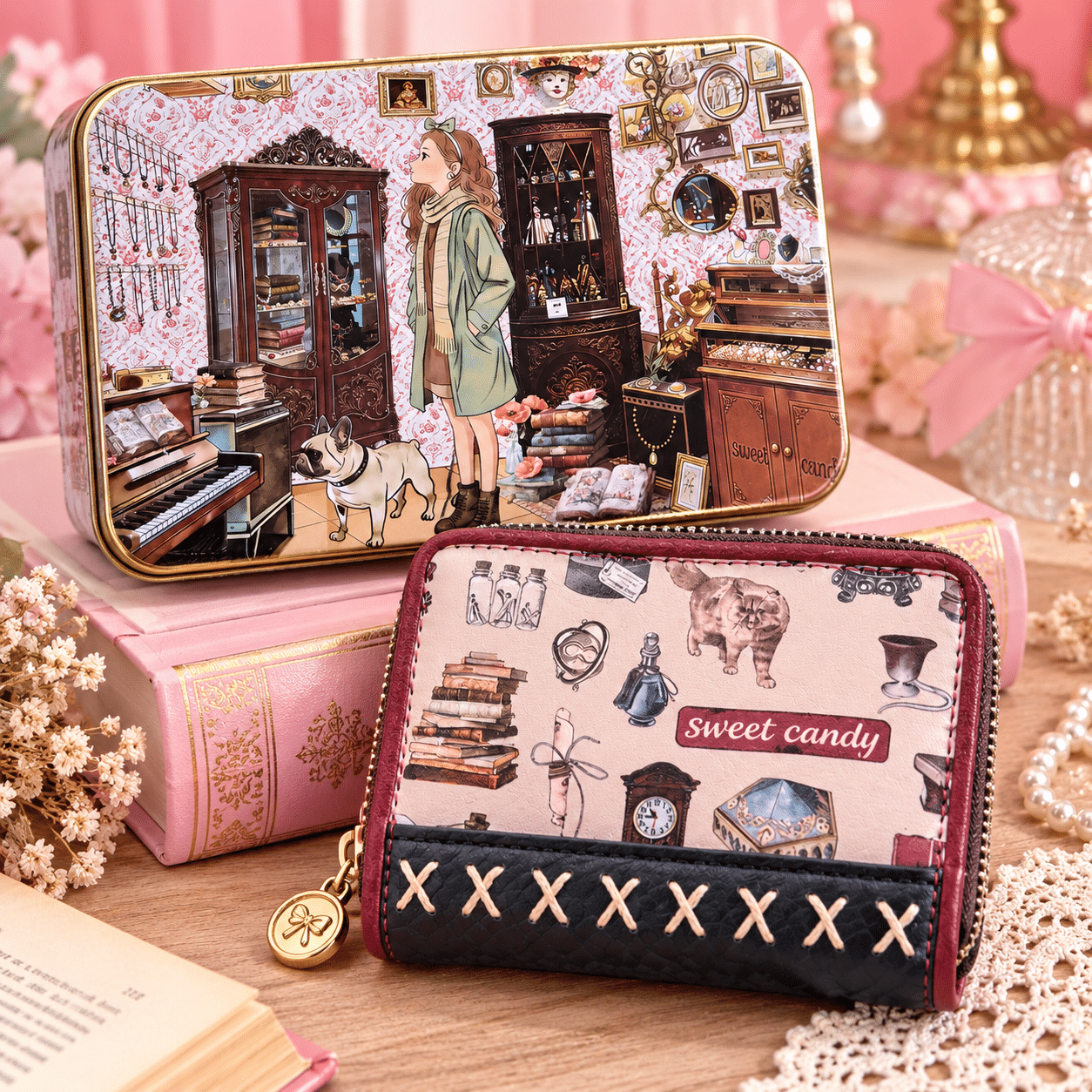 Cartera con lata Sweet Candy burdeos