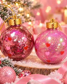 Bolas de navidad corazones y purpurina